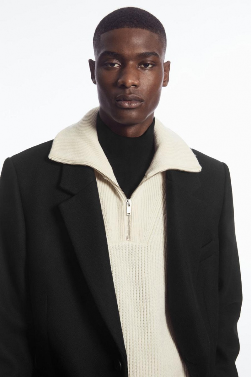 COS Bordázott-knit Half-zip Mellény Férfi Fehér | CZE-148695