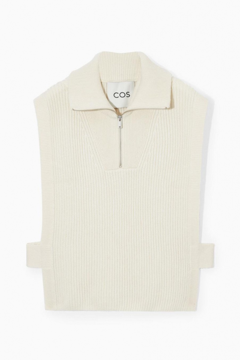 COS Bordázott-knit Half-zip Mellény Férfi Fehér | CZE-148695