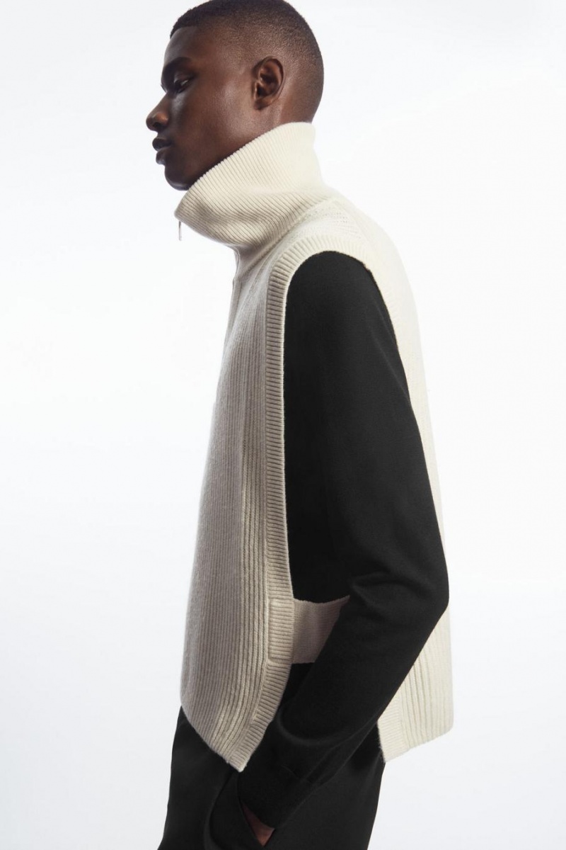 COS Bordázott-knit Half-zip Mellény Férfi Fehér | CZE-148695