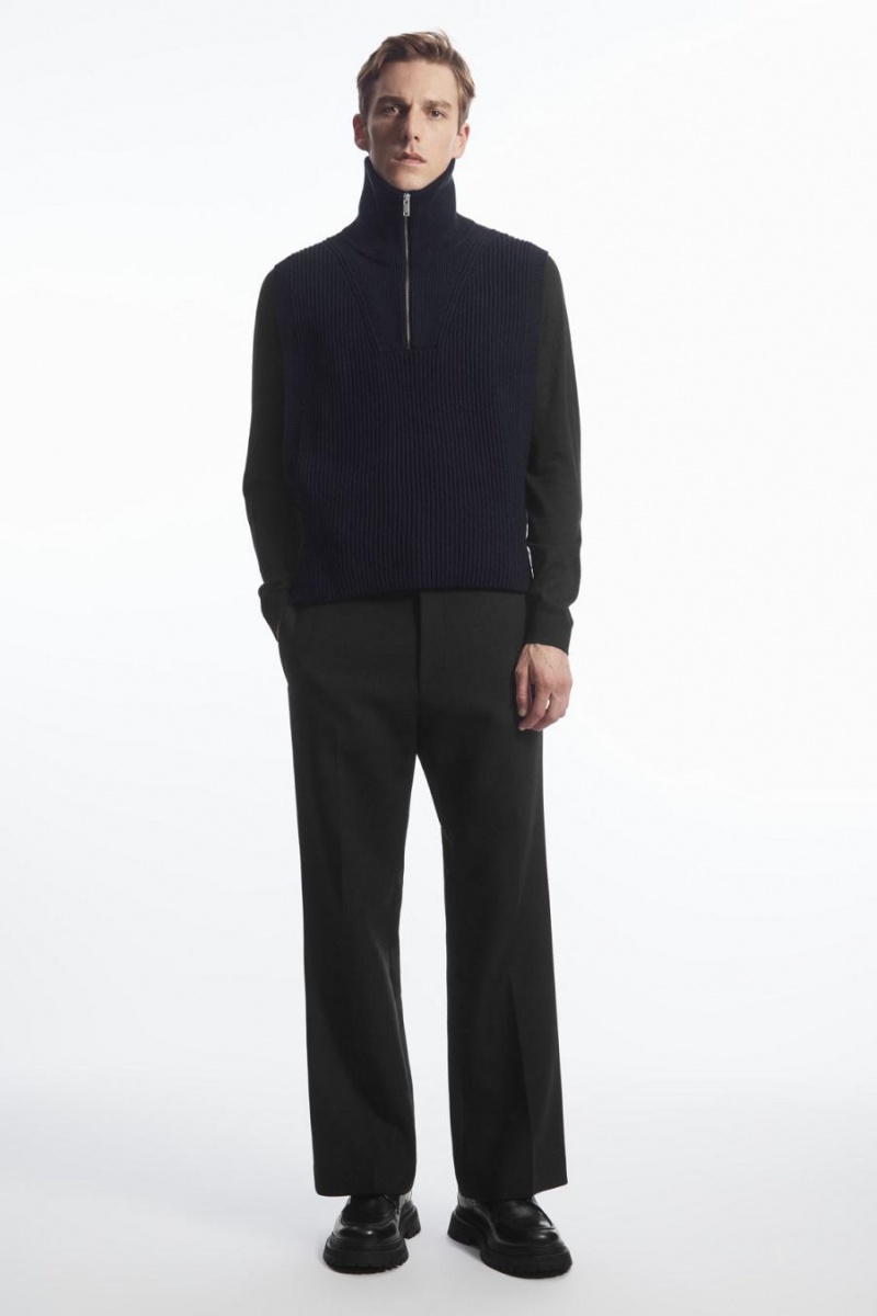 COS Bordázott-knit Half-zip Mellény Férfi Sötétkék | TDL-615238