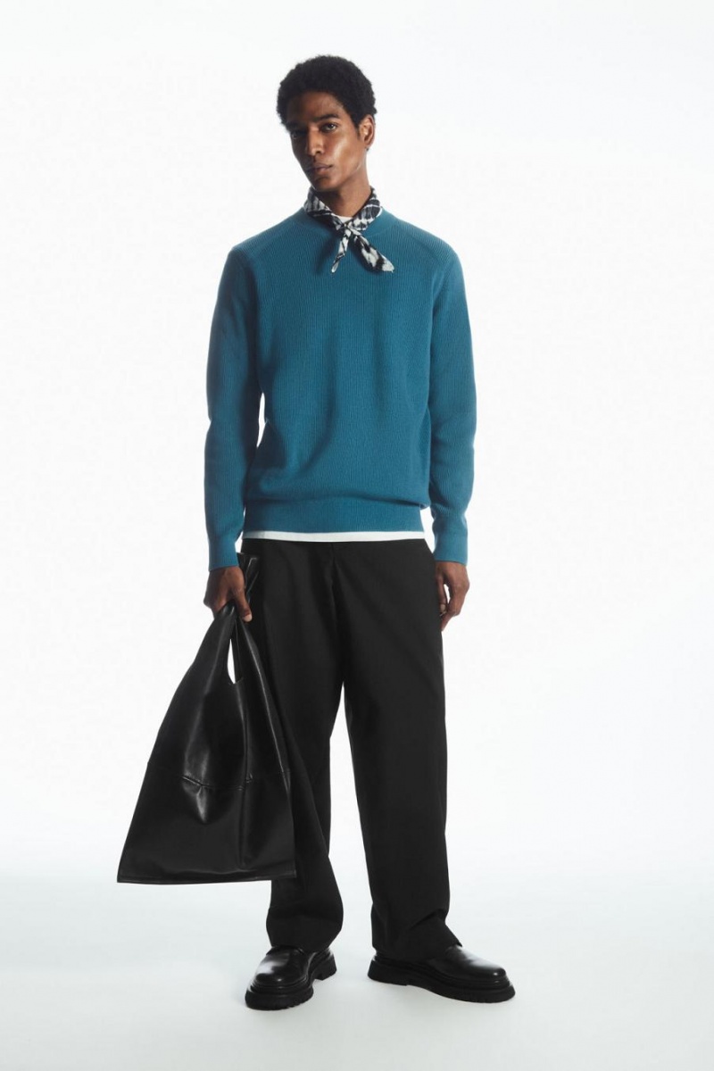 COS Bordázott-knit Jumpers Férfi Sötéttürkiz | IMQ-201946