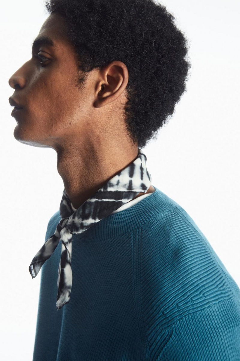 COS Bordázott-knit Jumpers Férfi Sötéttürkiz | IMQ-201946