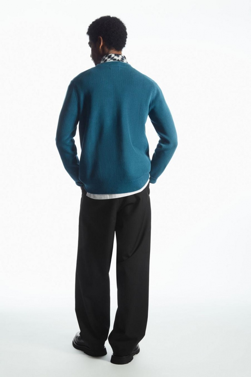 COS Bordázott-knit Jumpers Férfi Sötéttürkiz | IMQ-201946