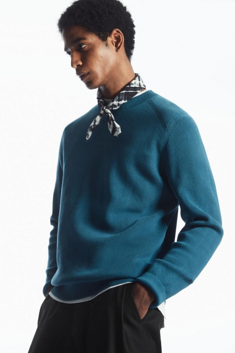 COS Bordázott-knit Jumpers Férfi Sötéttürkiz | IMQ-201946