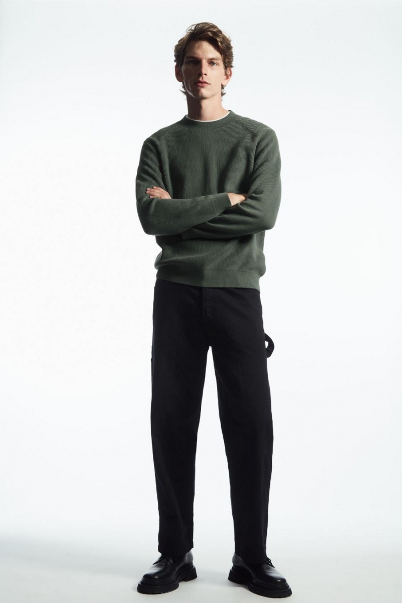 COS Bordázott-knit Jumpers Férfi Sötétzöld | QZE-768154