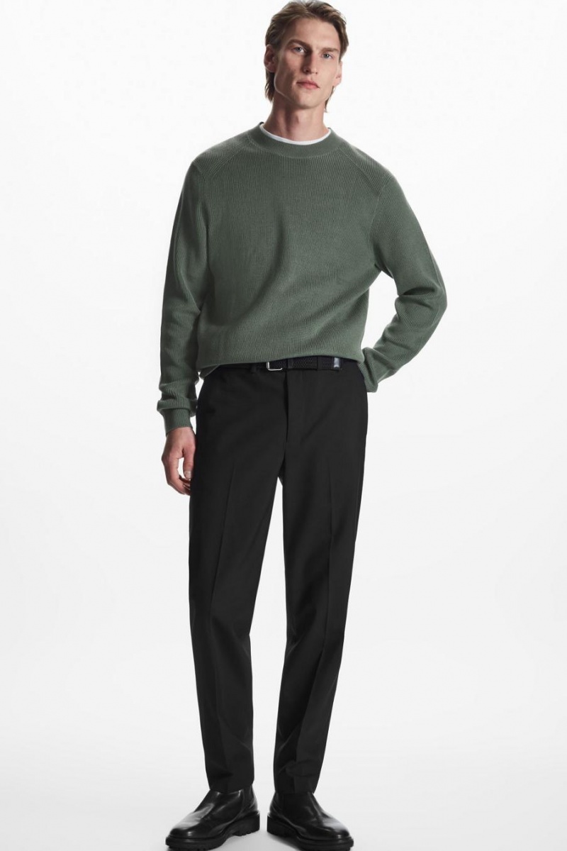 COS Bordázott-knit Jumpers Férfi Sötétzöld | QZE-768154
