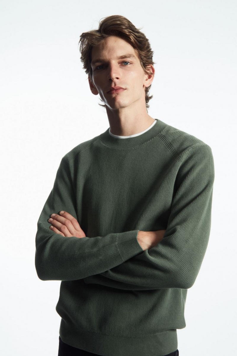 COS Bordázott-knit Jumpers Férfi Sötétzöld | QZE-768154