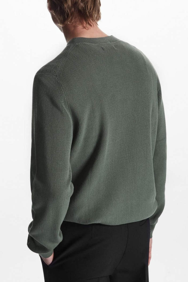 COS Bordázott-knit Jumpers Férfi Sötétzöld | QZE-768154