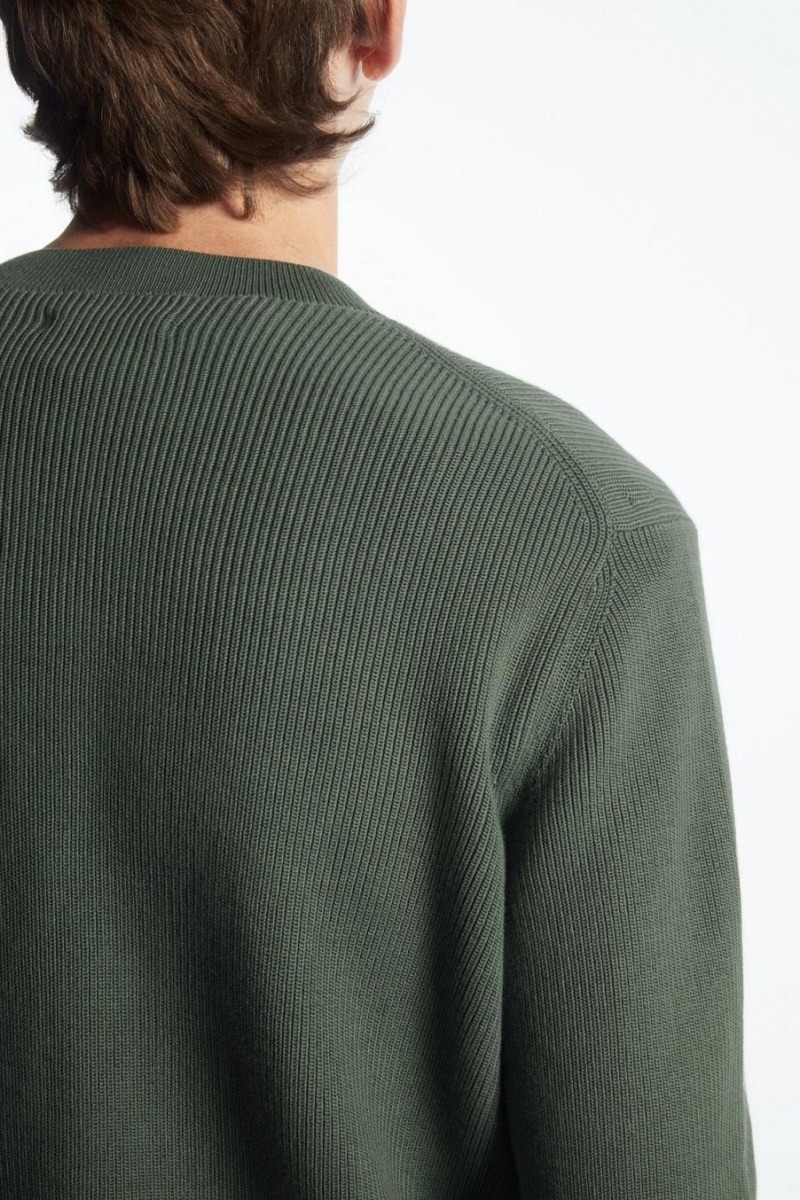 COS Bordázott-knit Jumpers Férfi Sötétzöld | QZE-768154
