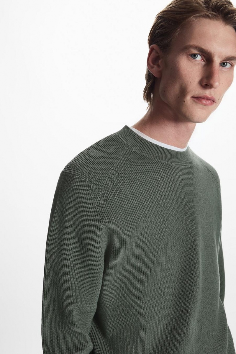 COS Bordázott-knit Jumpers Férfi Sötétzöld | QZE-768154