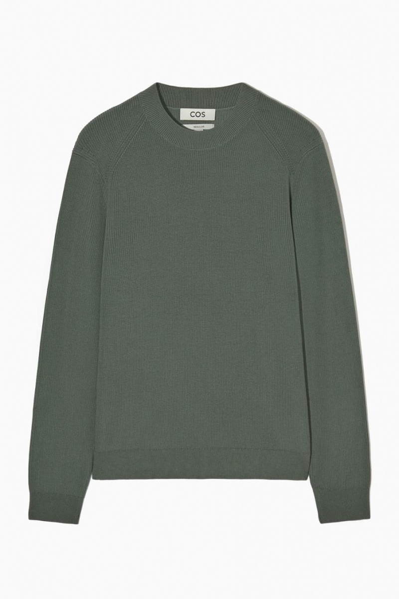 COS Bordázott-knit Jumpers Férfi Sötétzöld | QZE-768154