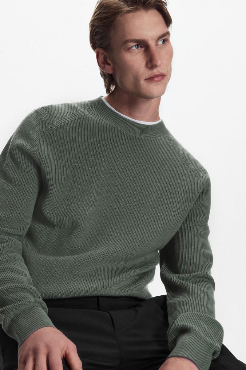 COS Bordázott-knit Jumpers Férfi Sötétzöld | QZE-768154