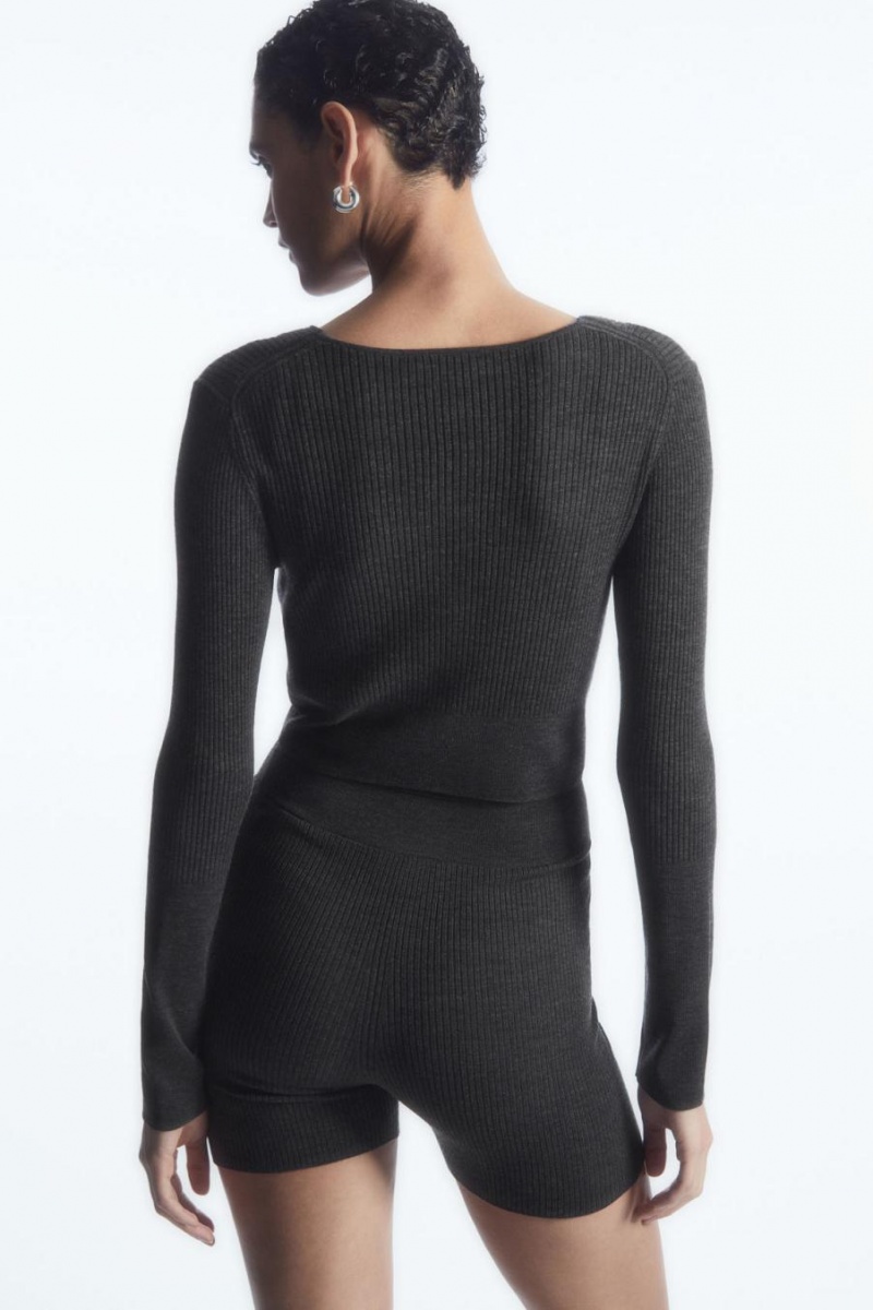 COS Bordázott-knit Merino Gyapjú Kardigán Női Sötétszürke | DJT-501394