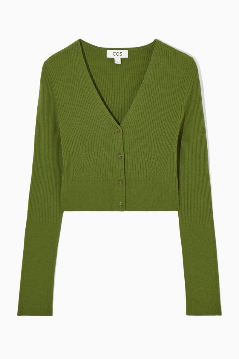 COS Bordázott-knit Merino Gyapjú Kardigán Női Sötétzöld | SAR-379840