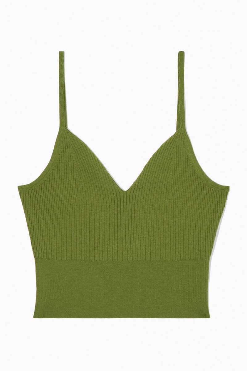 COS Bordázott-knit Merino Gyapjú Melltartó Női Sötétzöld | OAD-067541
