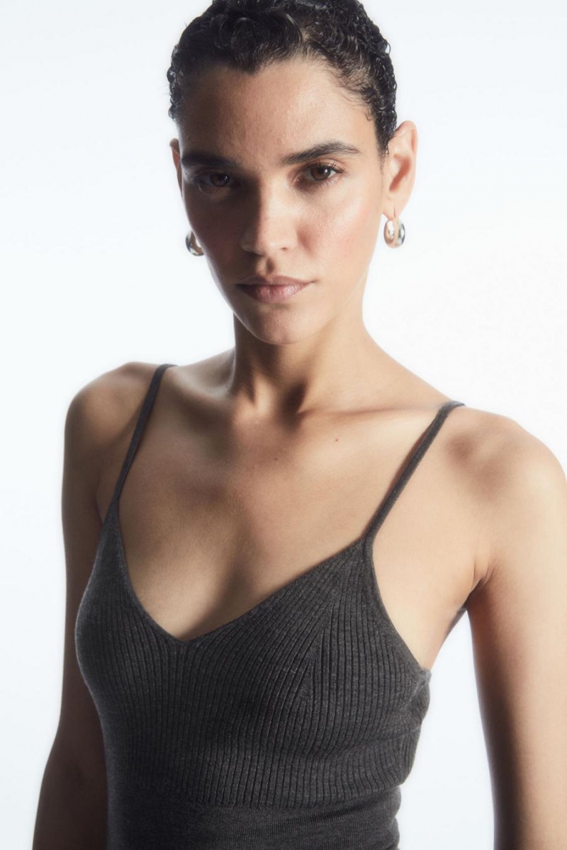 COS Bordázott-knit Merino Gyapjú Melltartó Női Sötétszürke | DFN-083567