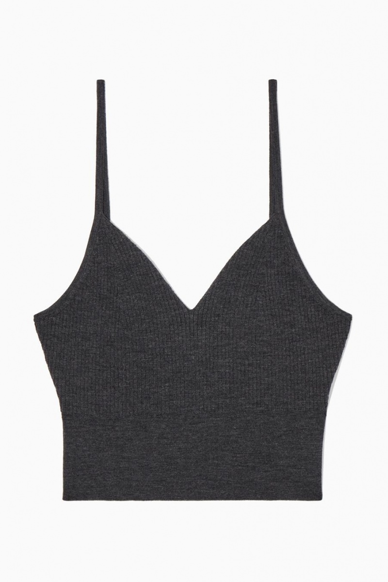COS Bordázott-knit Merino Gyapjú Melltartó Női Sötétszürke | DFN-083567