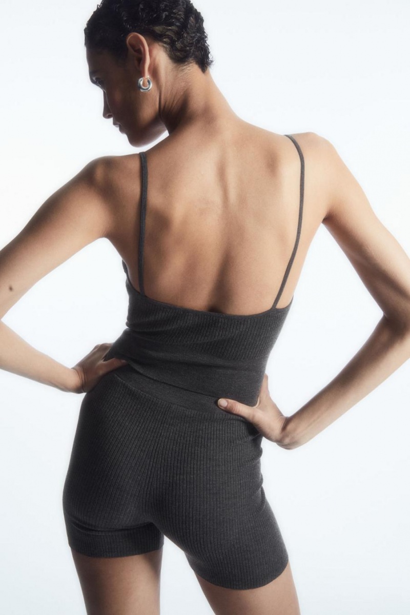 COS Bordázott-knit Merino Gyapjú Rövidnadrág Női Sötétszürke | DUZ-569412
