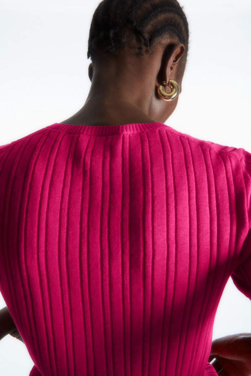 COS Bordázott-knit Silk Póló Női Fukszia Rózsaszín | LYH-407196