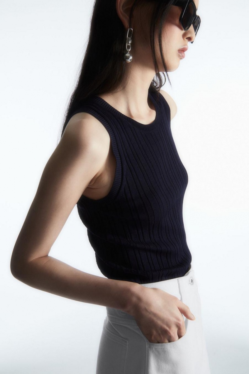 COS Bordázott-knit Silk Trikó Női Sötétkék | VGH-724659