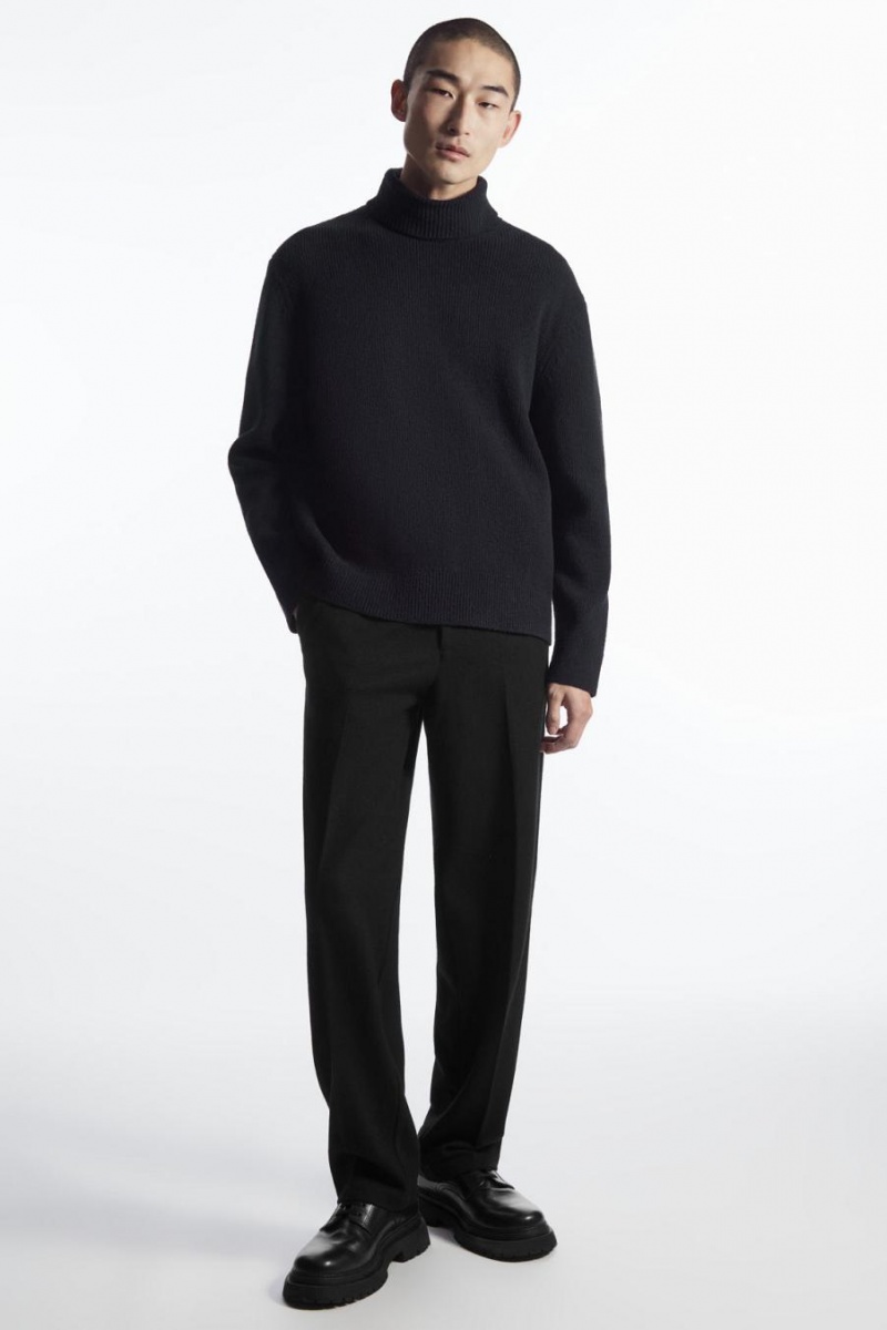 COS Bouclé-knit Roll-neck Jumpers Férfi Sötétkék | EWR-713589