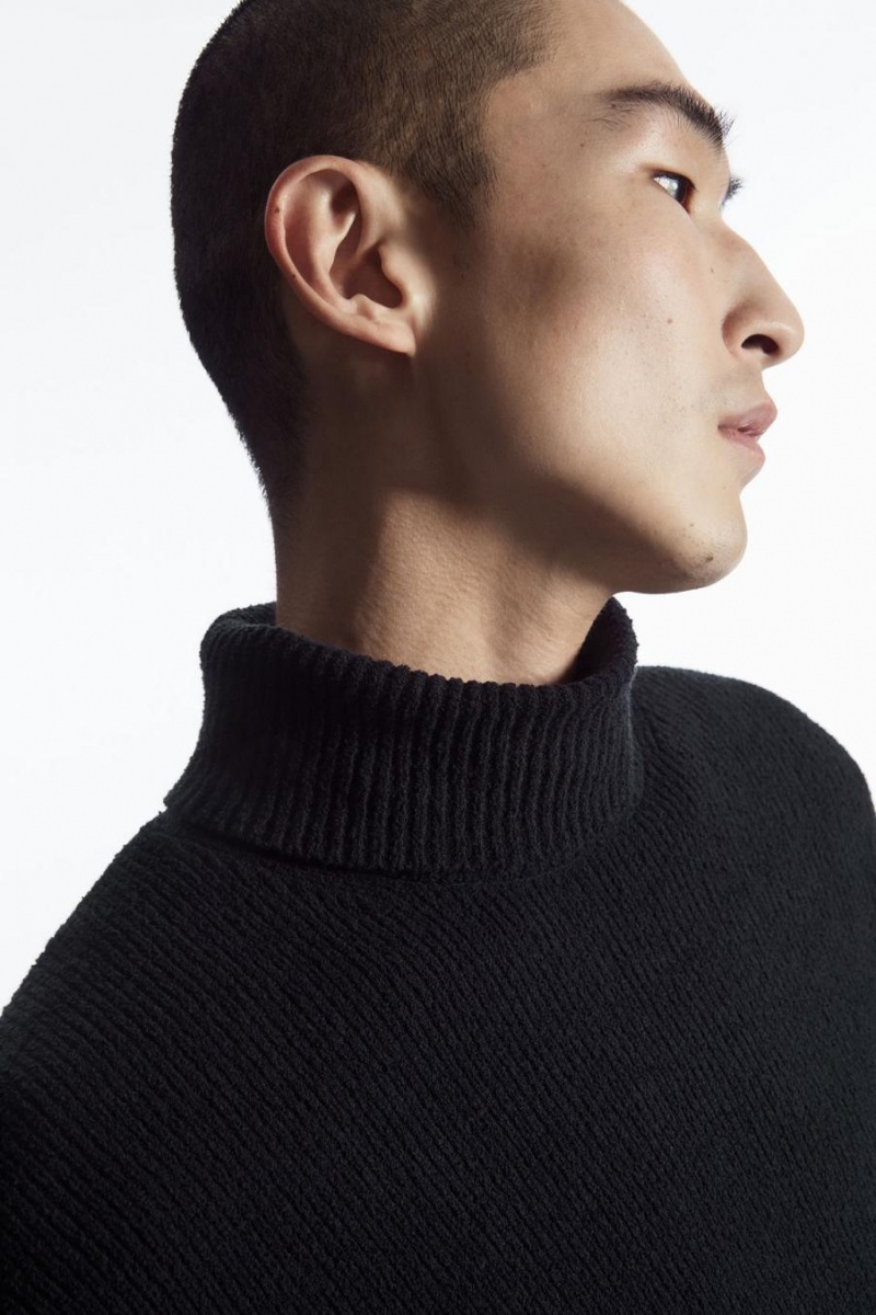 COS Bouclé-knit Roll-neck Jumpers Férfi Sötétkék | EWR-713589