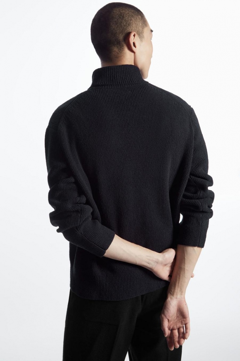 COS Bouclé-knit Roll-neck Jumpers Férfi Sötétkék | EWR-713589