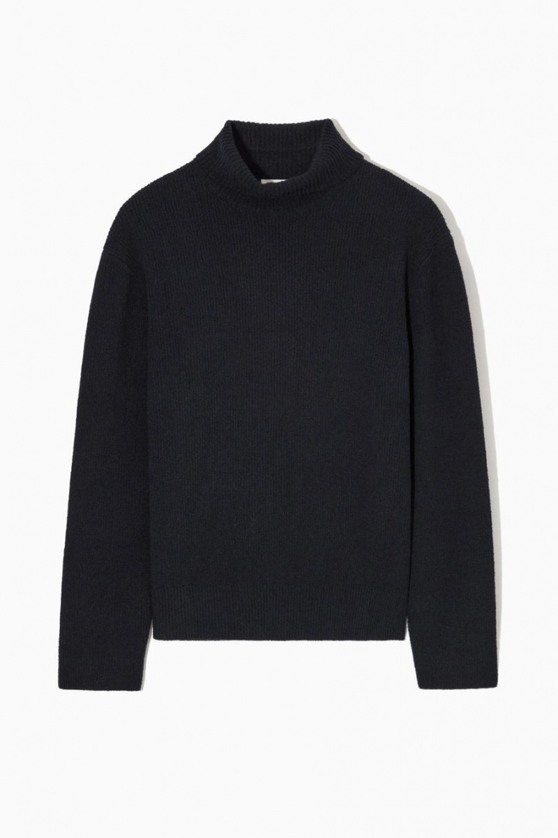 COS Bouclé-knit Roll-neck Jumpers Férfi Sötétkék | EWR-713589