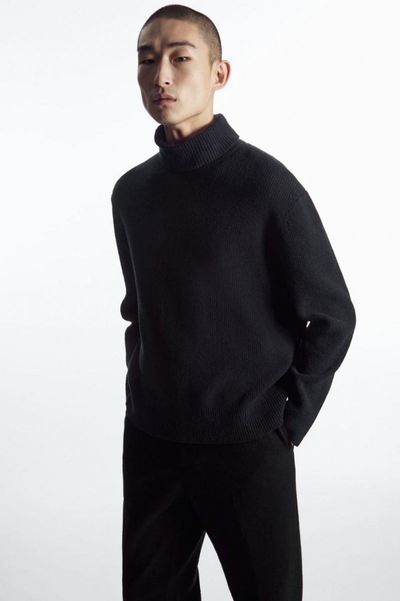 COS Bouclé-knit Roll-neck Jumpers Férfi Sötétkék | EWR-713589