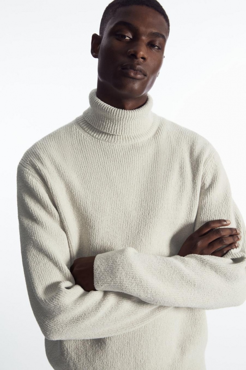 COS Bouclé-knit Roll-neck Jumpers Férfi Szürke | PUN-419670