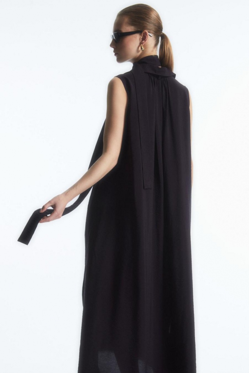 COS Bow Ujjatlan Midi Shirt Ruha Női Sötétkék | PQU-472819