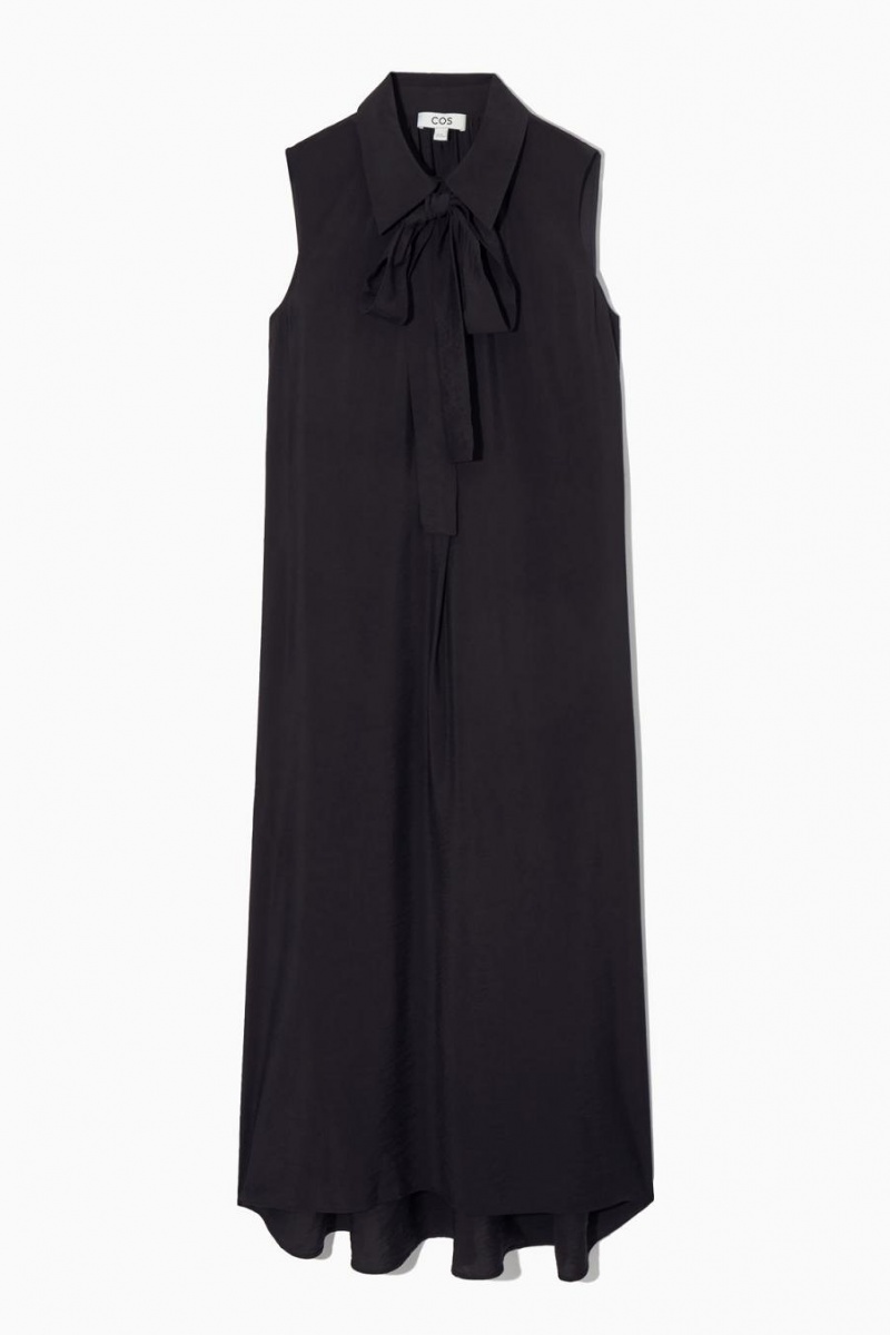 COS Bow Ujjatlan Midi Shirt Ruha Női Sötétkék | PQU-472819