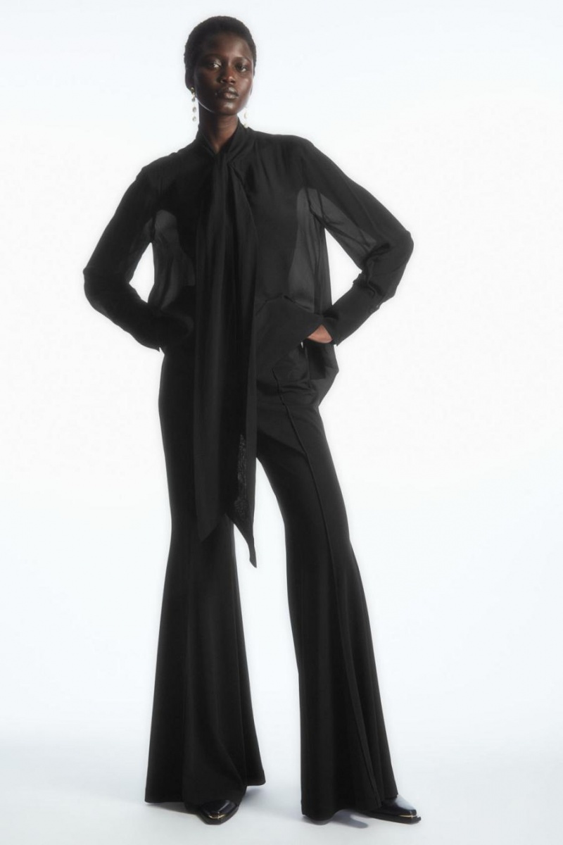 COS Bow Voile Blúz Női Fekete | TJH-236498