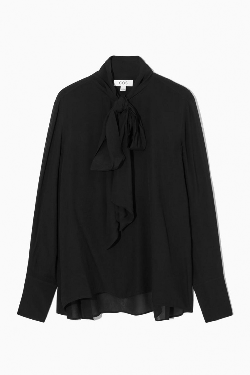 COS Bow Voile Blúz Női Fekete | TJH-236498