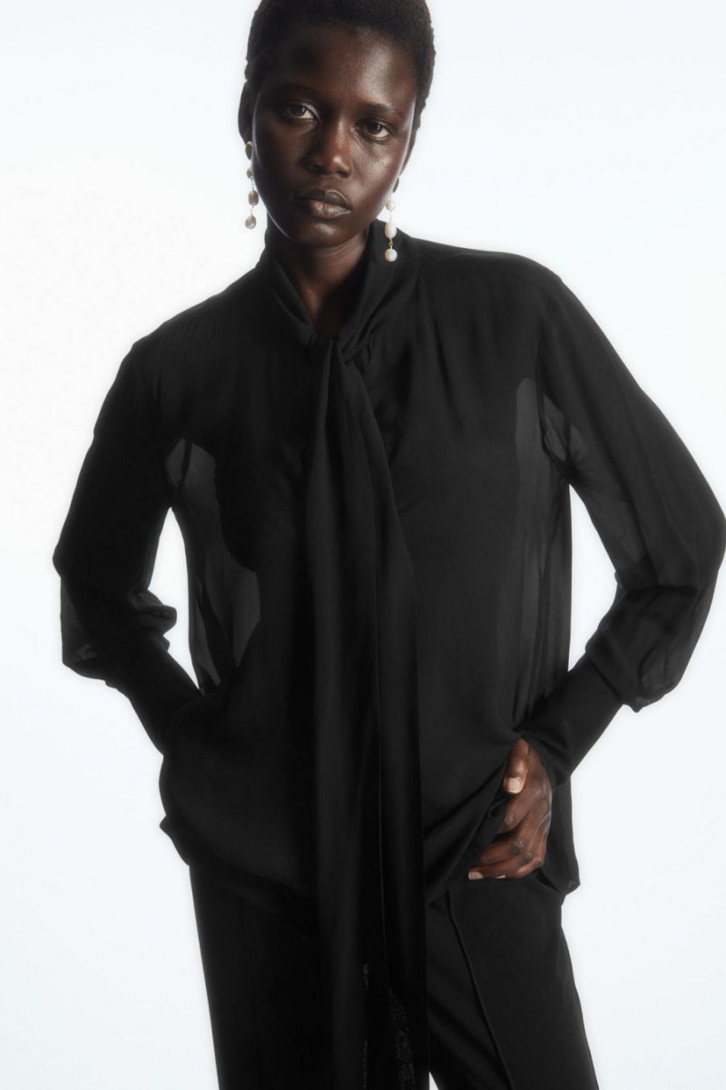 COS Bow Voile Blúz Női Fekete | TJH-236498