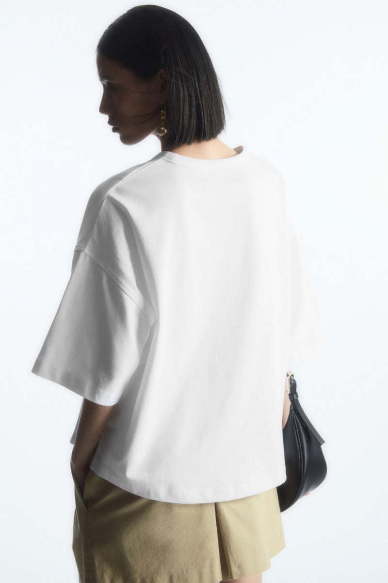 COS Boxy Curved-hem Póló Női Fehér | CZK-285169