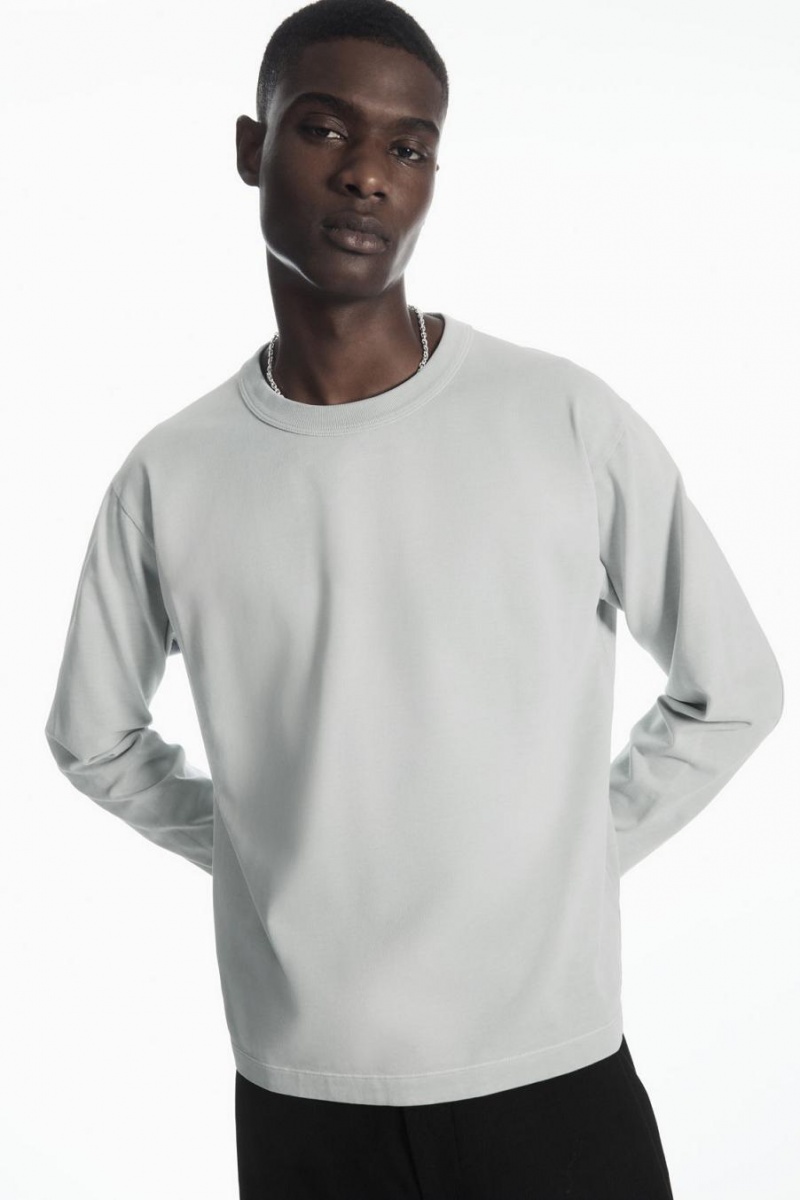 COS Boxy Heavyweight Long-sleeved Póló Férfi Világos Kék | YMO-926178