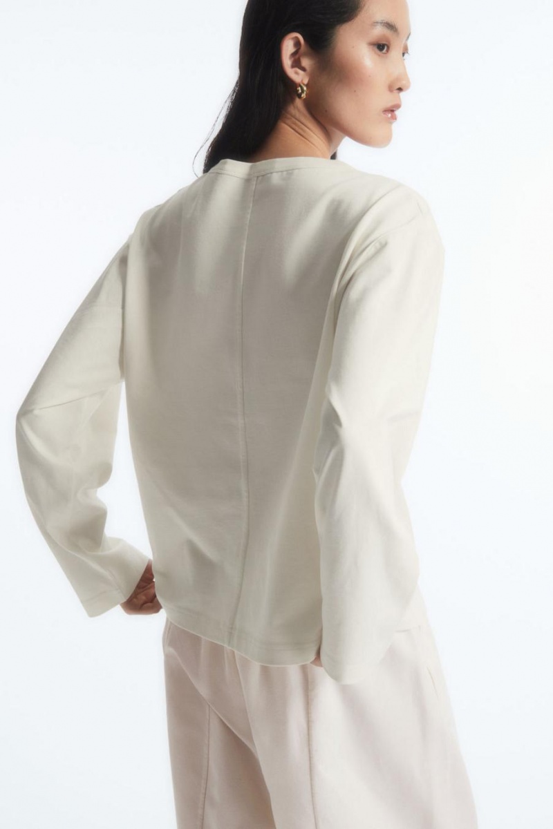 COS Boxy Long-sleeved Póló Női Fehér | ZGC-501632