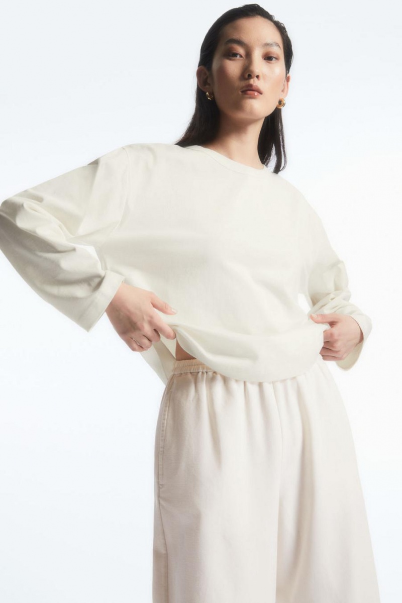 COS Boxy Long-sleeved Póló Női Fehér | ZGC-501632
