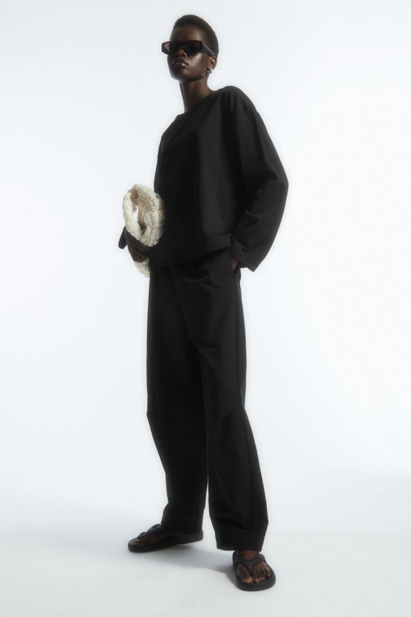 COS Boxy Long-sleeved Póló Női Fekete | ZGV-267309