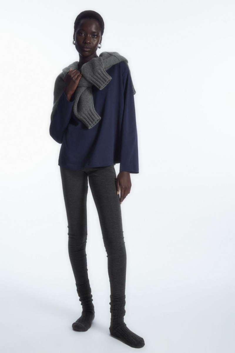 COS Boxy Long-sleeved Póló Női Sötétkék | YDB-501428