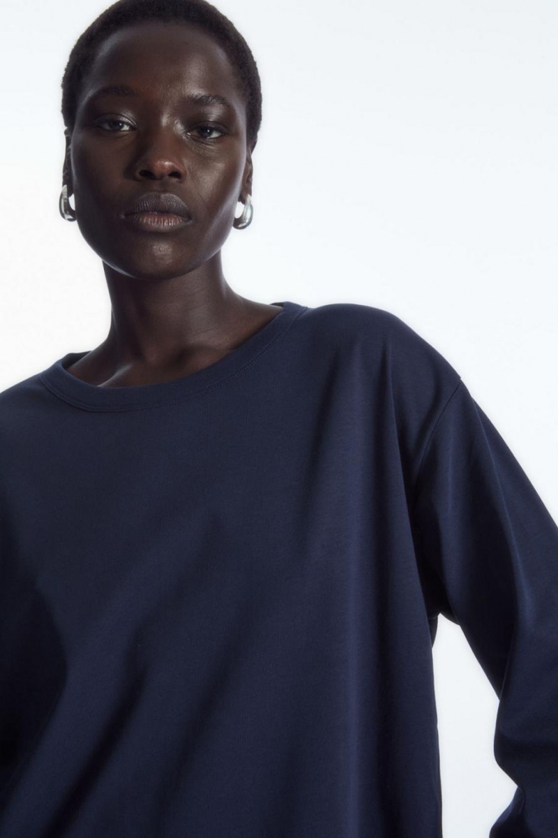 COS Boxy Long-sleeved Póló Női Sötétkék | YDB-501428
