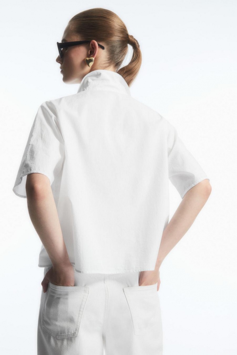 COS Boxy Rövid-sleeved Poplin Ing Női Fehér | YNG-013469
