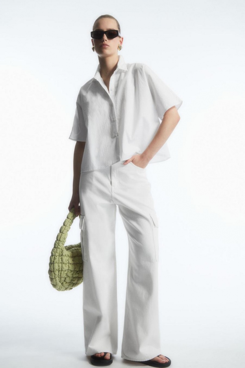 COS Boxy Rövid-sleeved Poplin Ing Női Fehér | YNG-013469