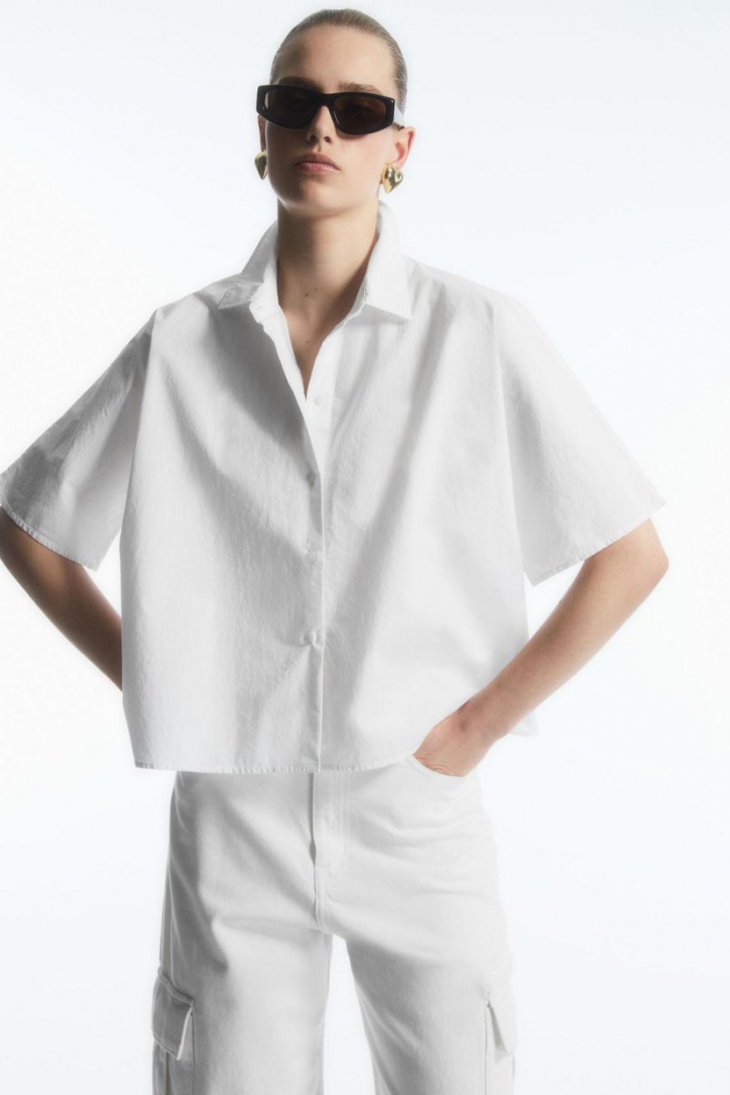 COS Boxy Rövid-sleeved Poplin Ing Női Fehér | YNG-013469