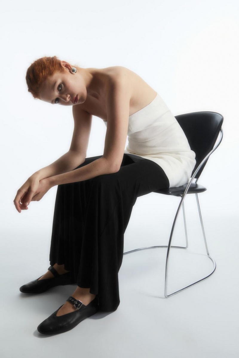 COS Bőr Flats Mary Jane Női Fekete | DIL-130869