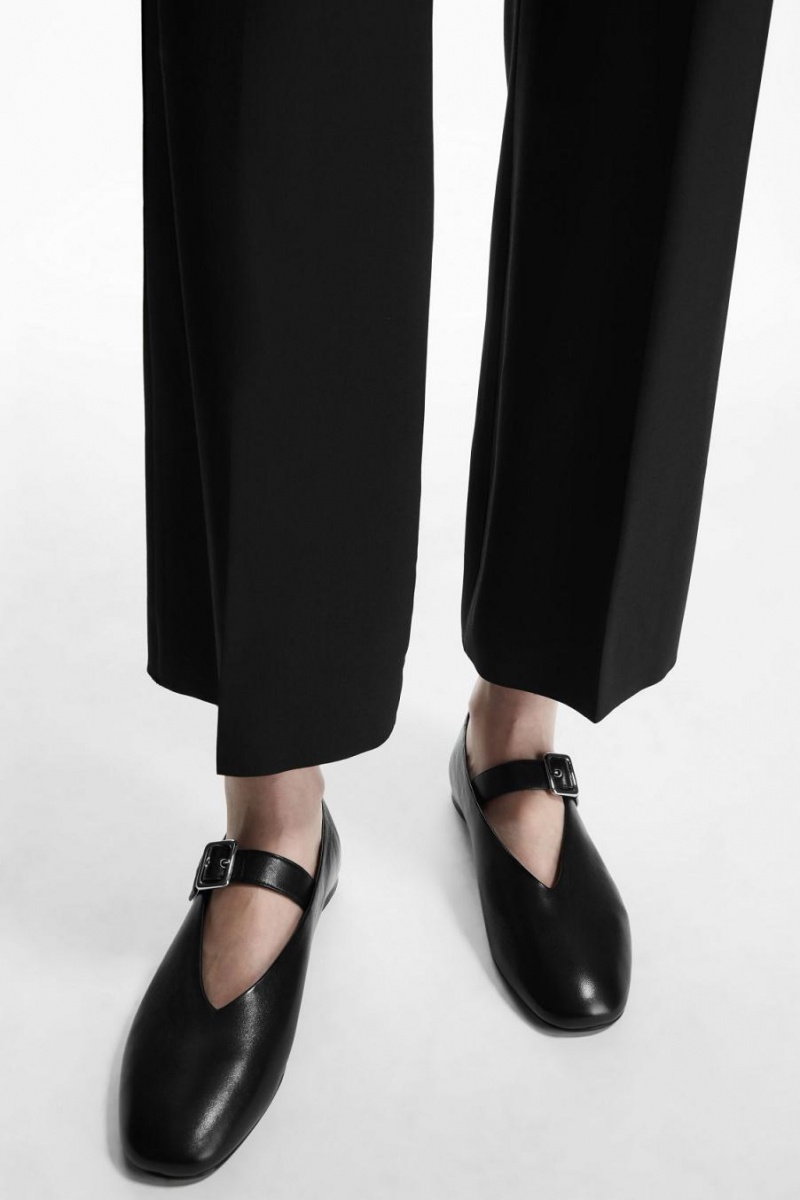 COS Bőr Flats Mary Jane Női Fekete | DIL-130869