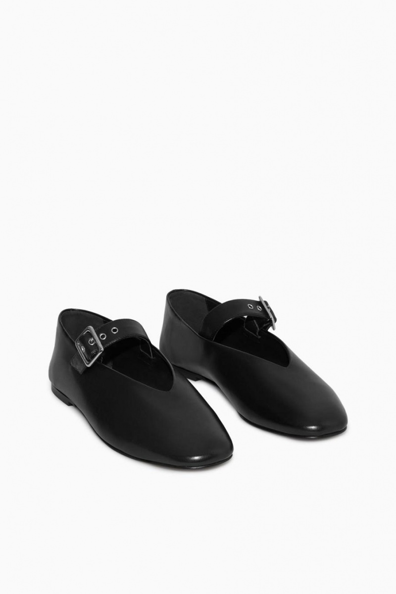 COS Bőr Flats Mary Jane Női Fekete | DIL-130869