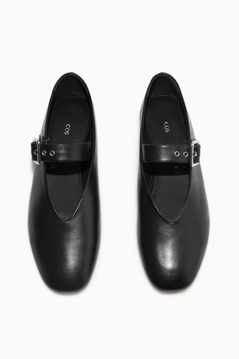 COS Bőr Flats Mary Jane Női Fekete | DIL-130869
