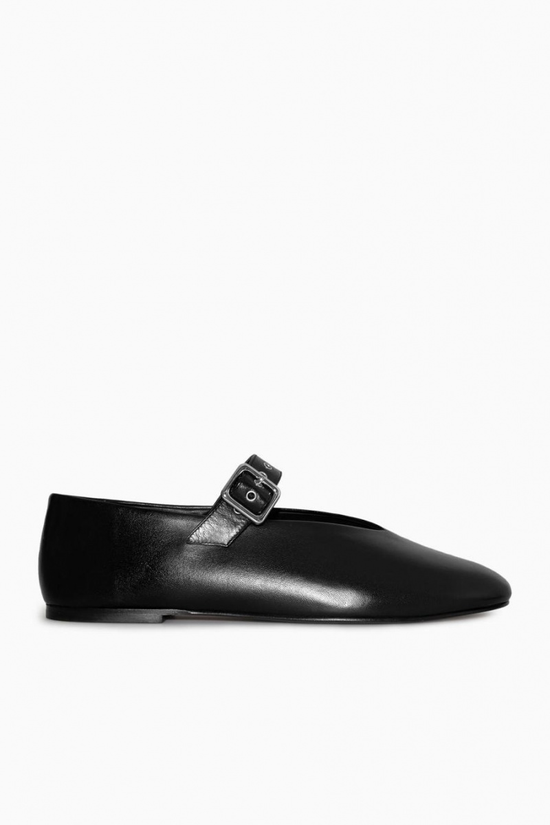 COS Bőr Flats Mary Jane Női Fekete | DIL-130869